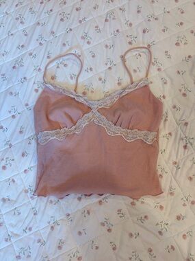 SHEIN Dusty Pink Ribbed Lace Cami